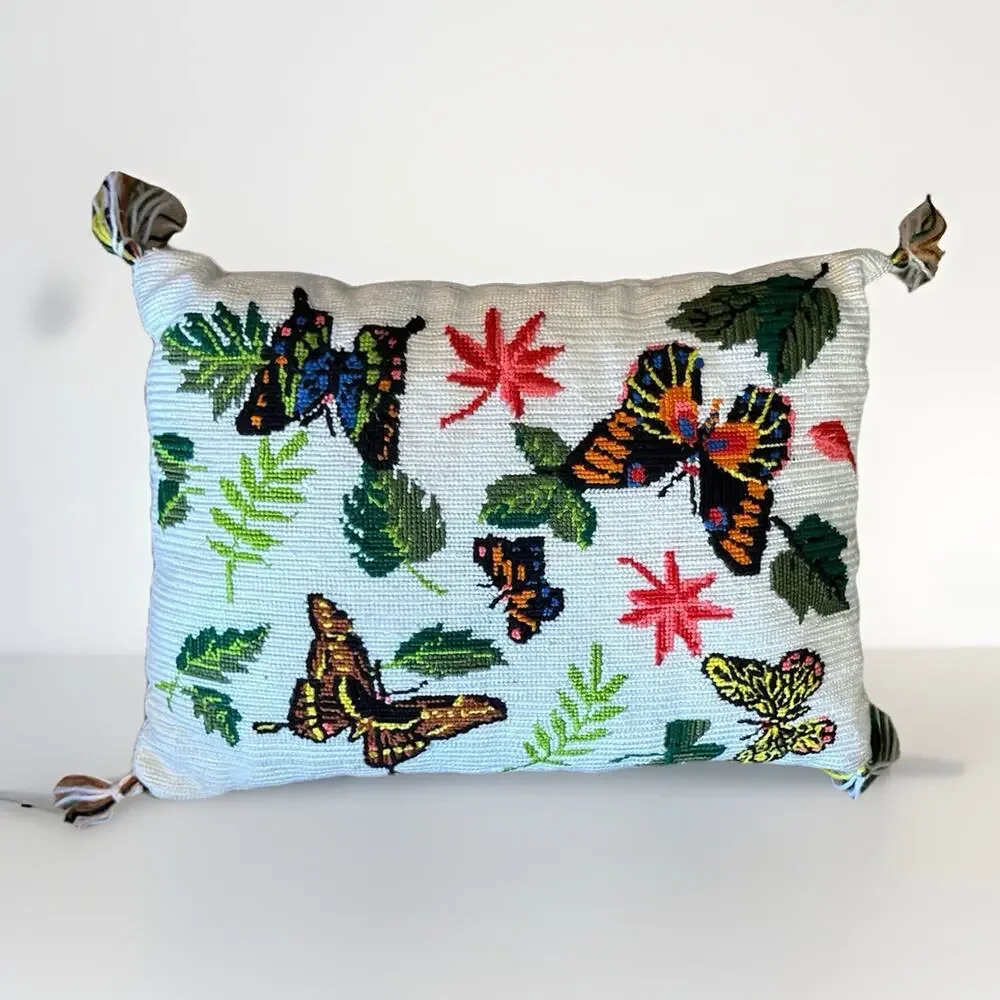 Needlepoint Vintage Butterfly Rectangle Swallowtails 16x10” Velvet Backing